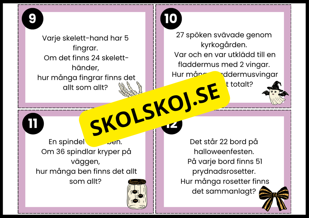 Halloweenmatte – Uppgiftskort för årskurs 4 - 5