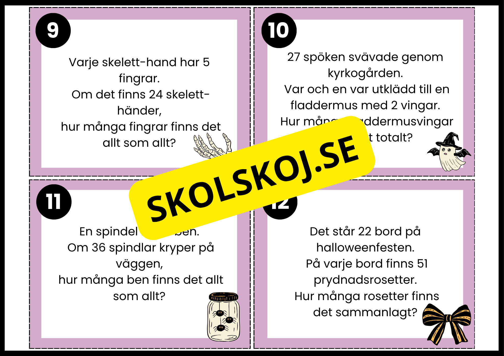Halloweenmatte – Uppgiftskort för årskurs 4 - 5