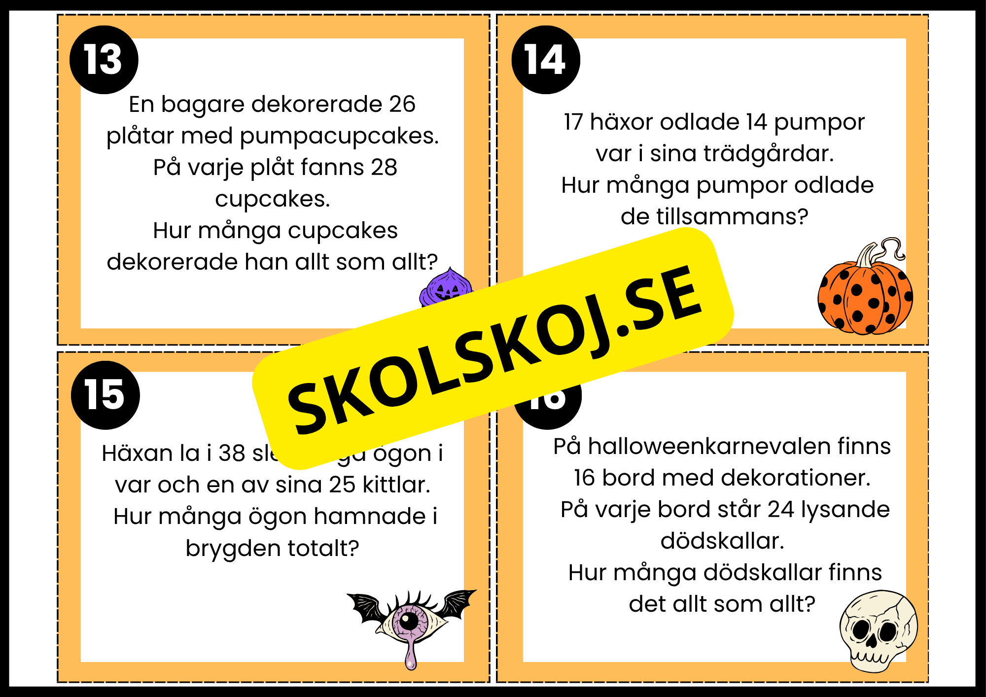 Halloweenmatte – Uppgiftskort för årskurs 4 - 5