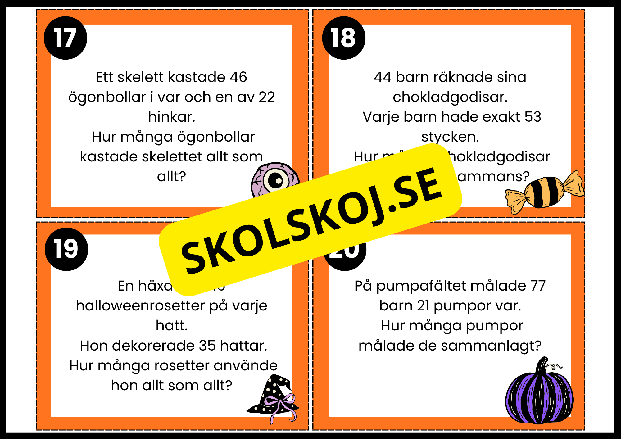 Halloweenmatte – Uppgiftskort för årskurs 4 - 5