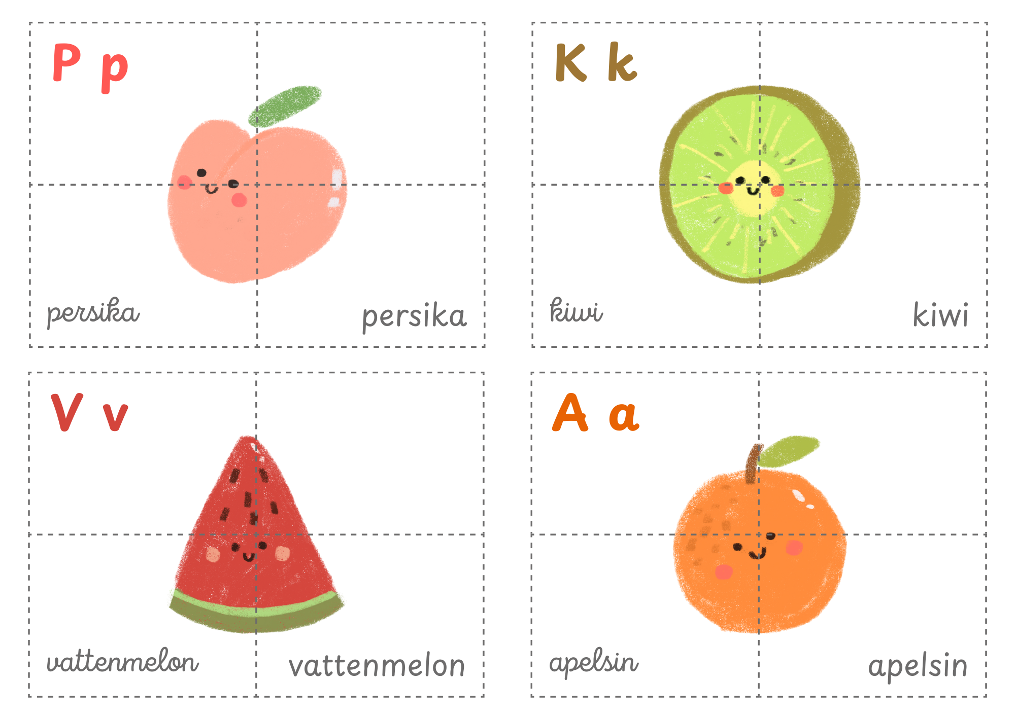 Färgglada pedagogiska kort: Pussel med frukt och grönsaker