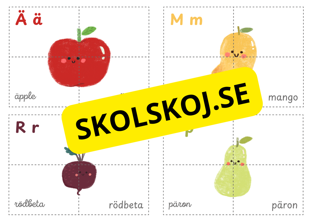 Färgglada pedagogiska kort: Pussel med frukt och grönsaker