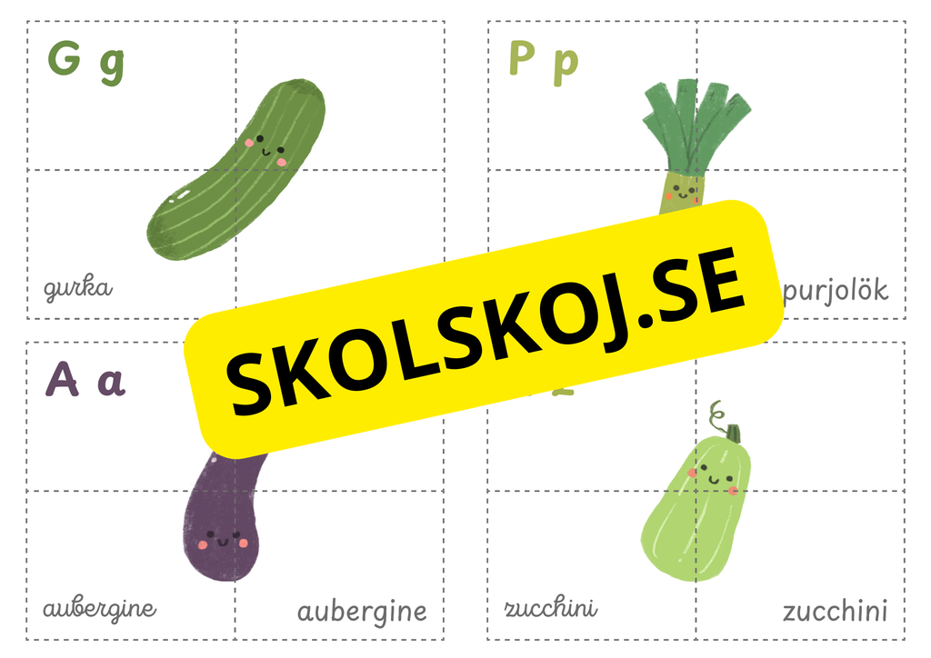 Färgglada pedagogiska kort: Pussel med frukt och grönsaker