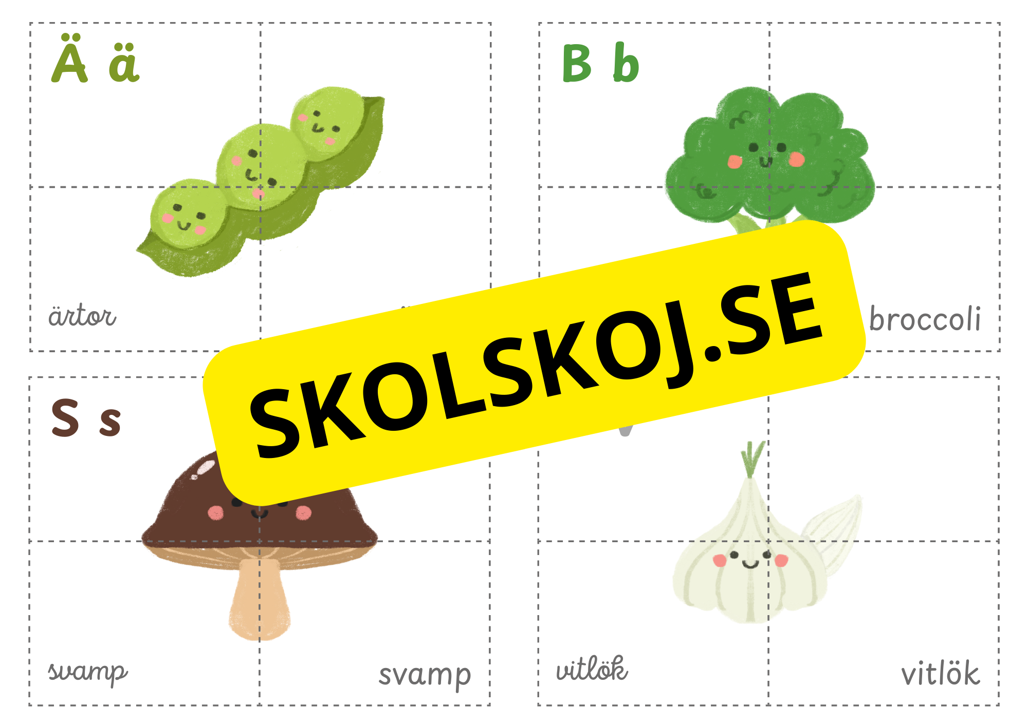 Färgglada pedagogiska kort: Pussel med frukt och grönsaker