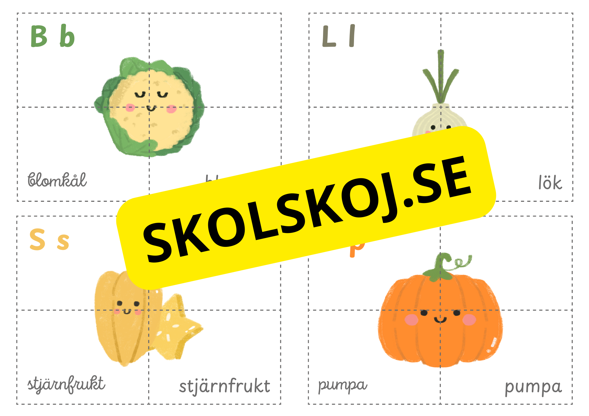 Färgglada pedagogiska kort: Pussel med frukt och grönsaker