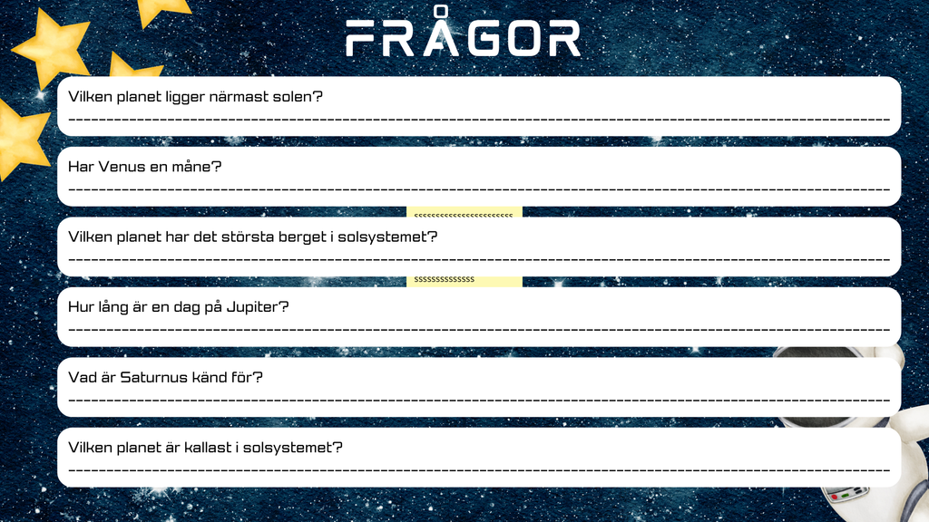 Upptäck solsystemets planeter + Frågor