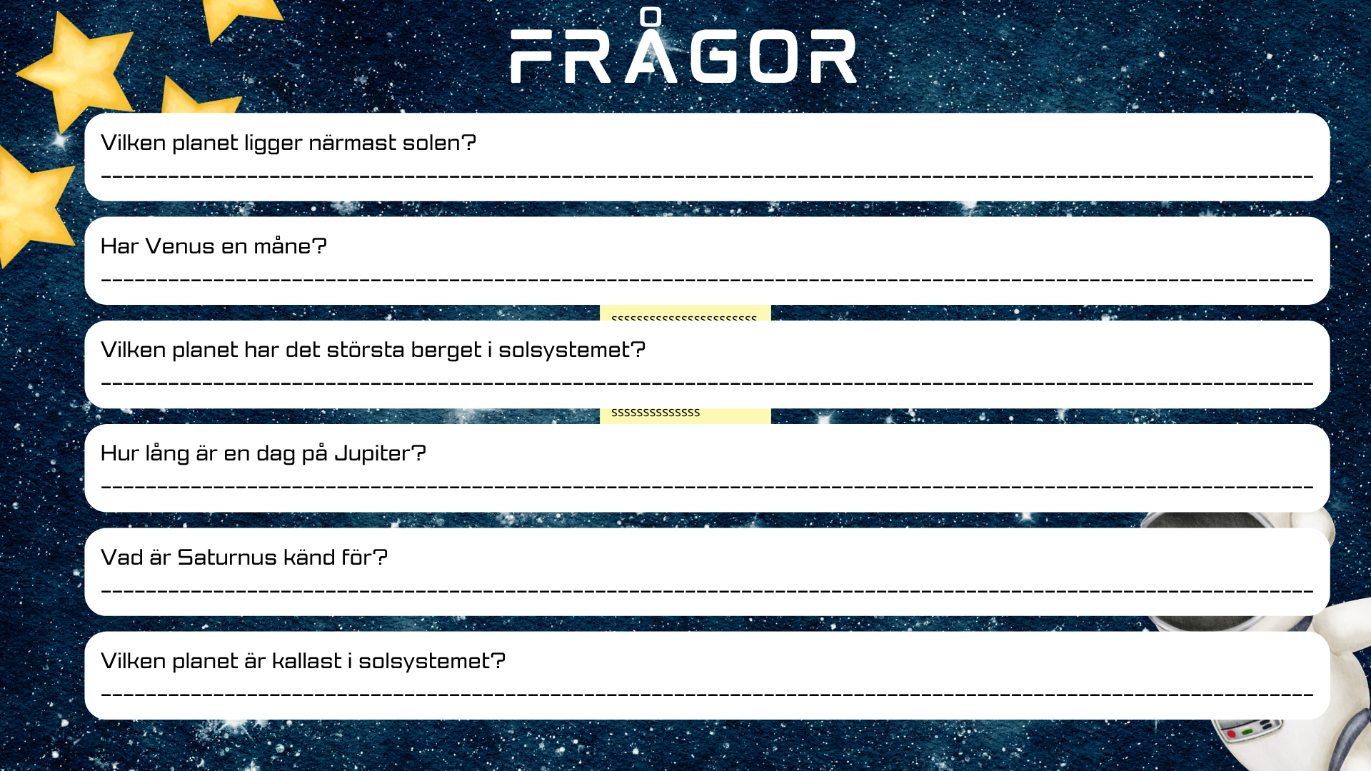 Upptäck solsystemets planeter + Frågor