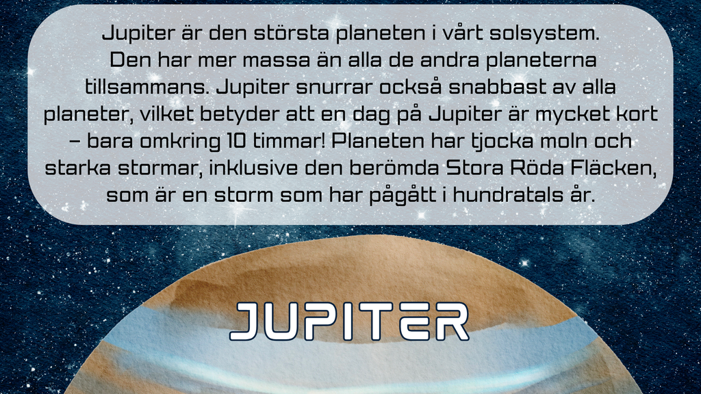 Upptäck solsystemets planeter + Frågor