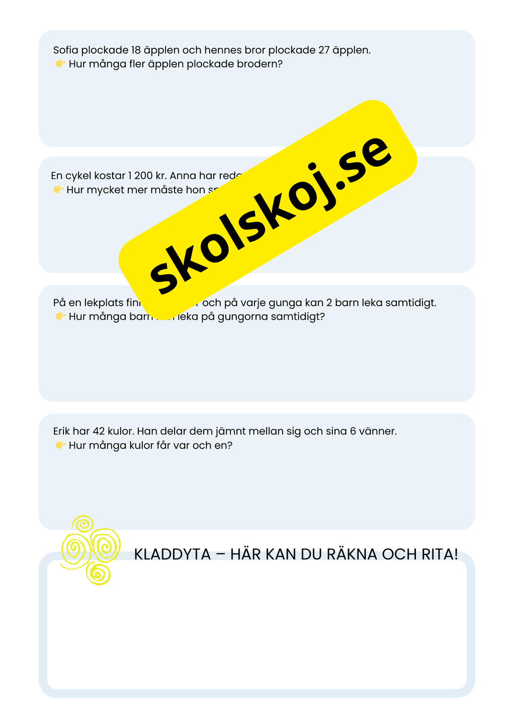 Addition och subtraktion - Problemlösning - Åk 3 - 4