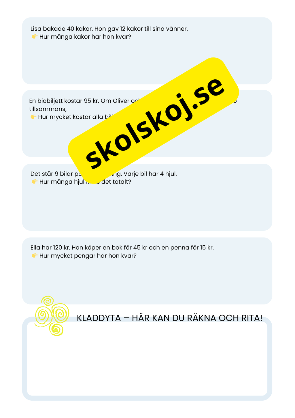 Addition och subtraktion - Problemlösning - Åk 3 - 4