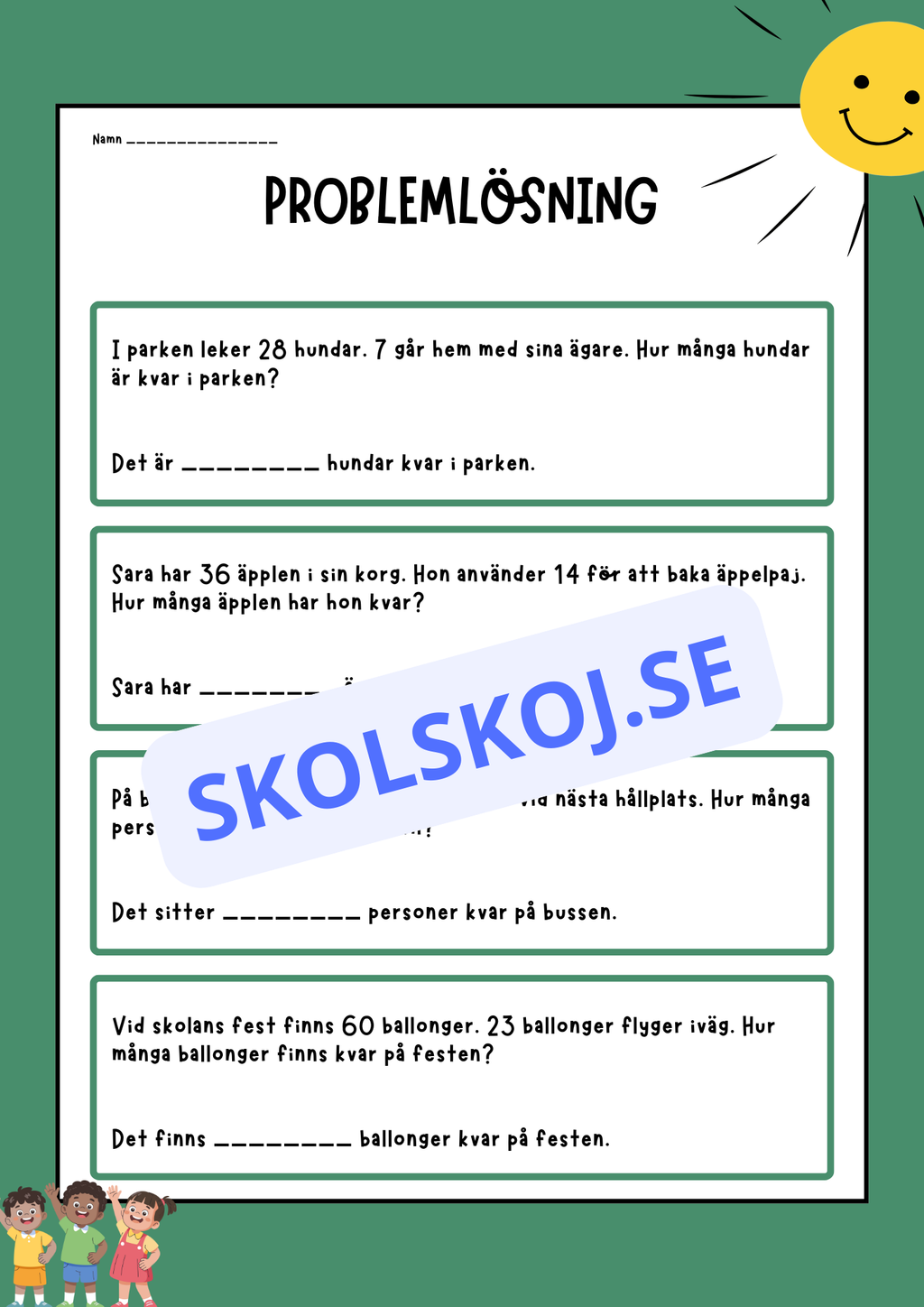 Problemlösning - Matematik - Åk 2 - 3 (Subtraktion)
