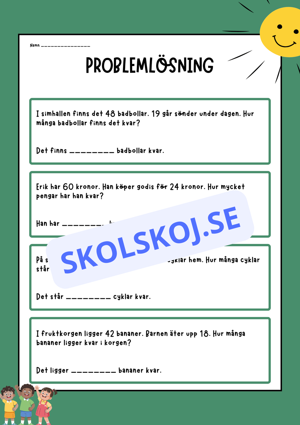 Problemlösning - Matematik - Åk 2 - 3 (Subtraktion)