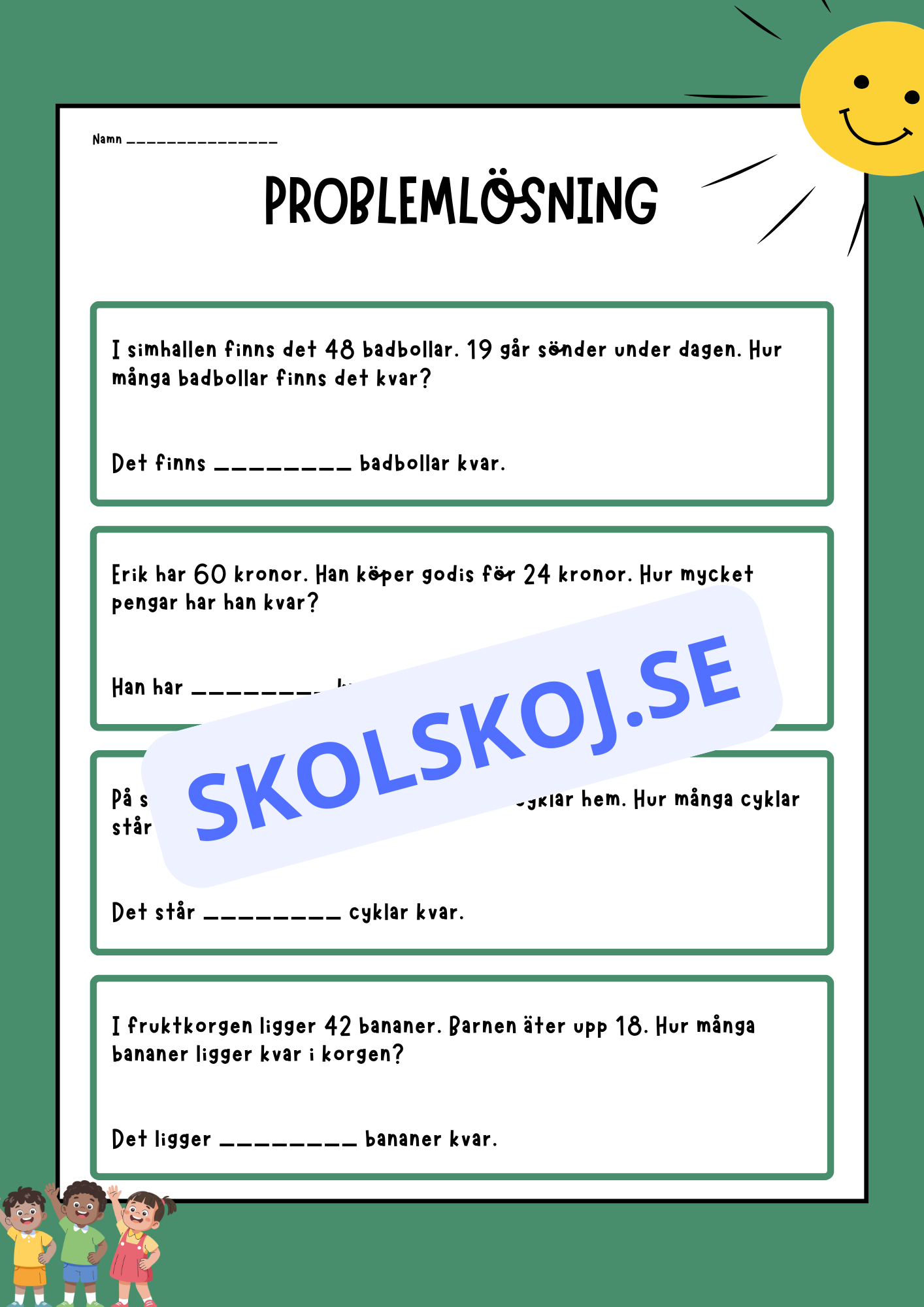 Problemlösning - Matematik - Åk 2 - 3 (Subtraktion)